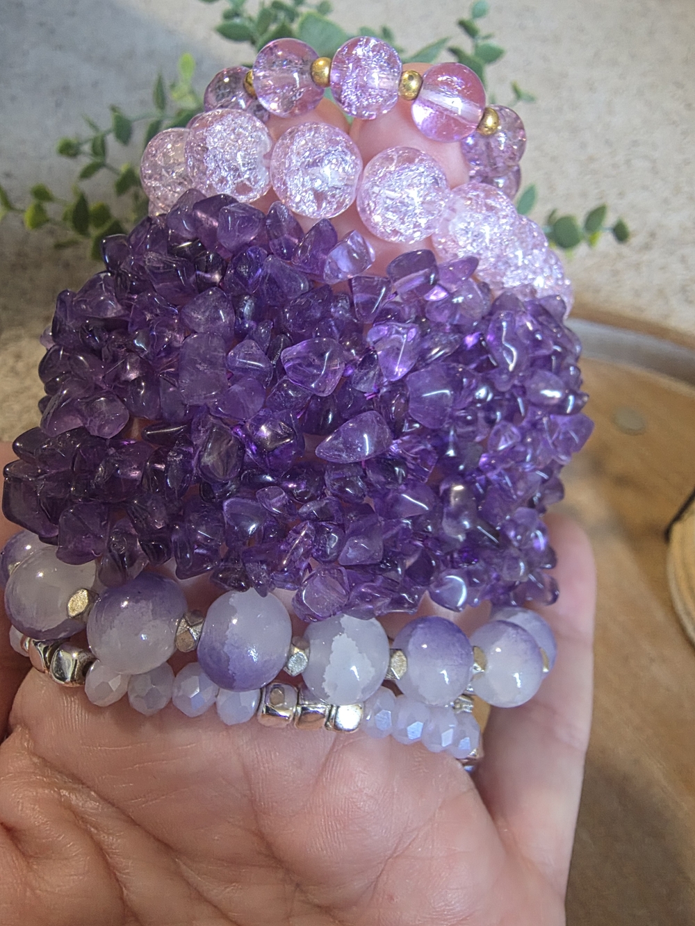Purple Crystal Beaded Stackable Bracelet Set
